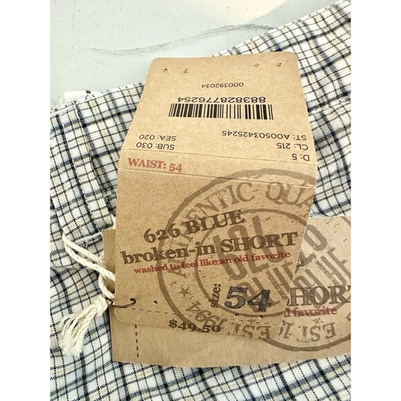 NWT Men's 626‎ Blue Broken-In Shorts White Blue Plaid Flat Front Size W54 - Picture 14 of 15